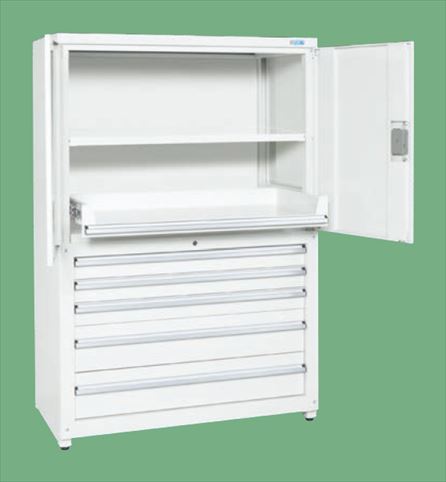 【法人様宛限定】サカエ PNH-1264D5W 保管システム（両開扉・キャビネットコンビタイプ棚板・Ｓ棚付）