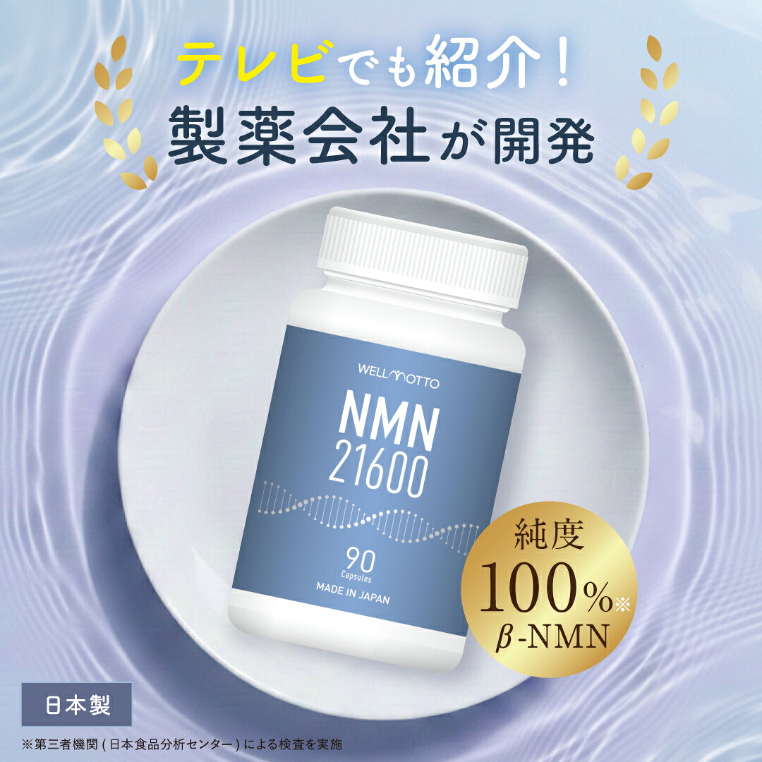 NMN サプリメント 日本製 【テレビで紹介されました】 純度100％ 21600mg(1粒240mg) 栄養機能食品 MSM 90カプセル WELLMOTTO