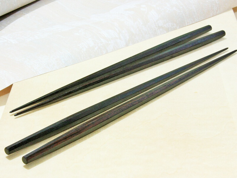 江戸木箸＞▽極上縞黒檀 八角利休箸（細身）◇-１膳単品- 食器