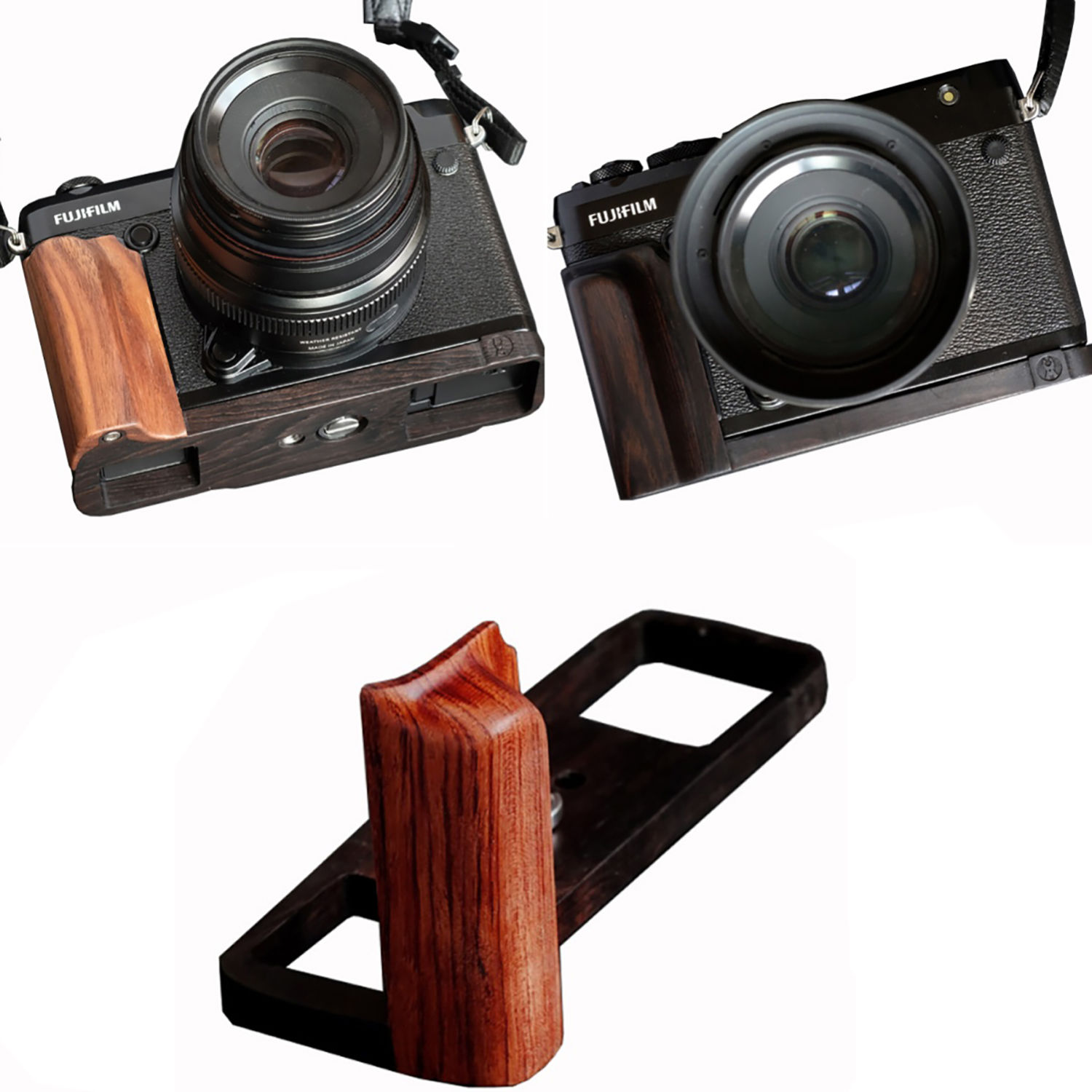 FUJIFILM GFX 50R 専用 ハンドグリップメタル 檀用木 上半身容れもの 用のハンドグリップです 取り替えっこ 蓄電池取り替えっこ助けになる 根もと開閉