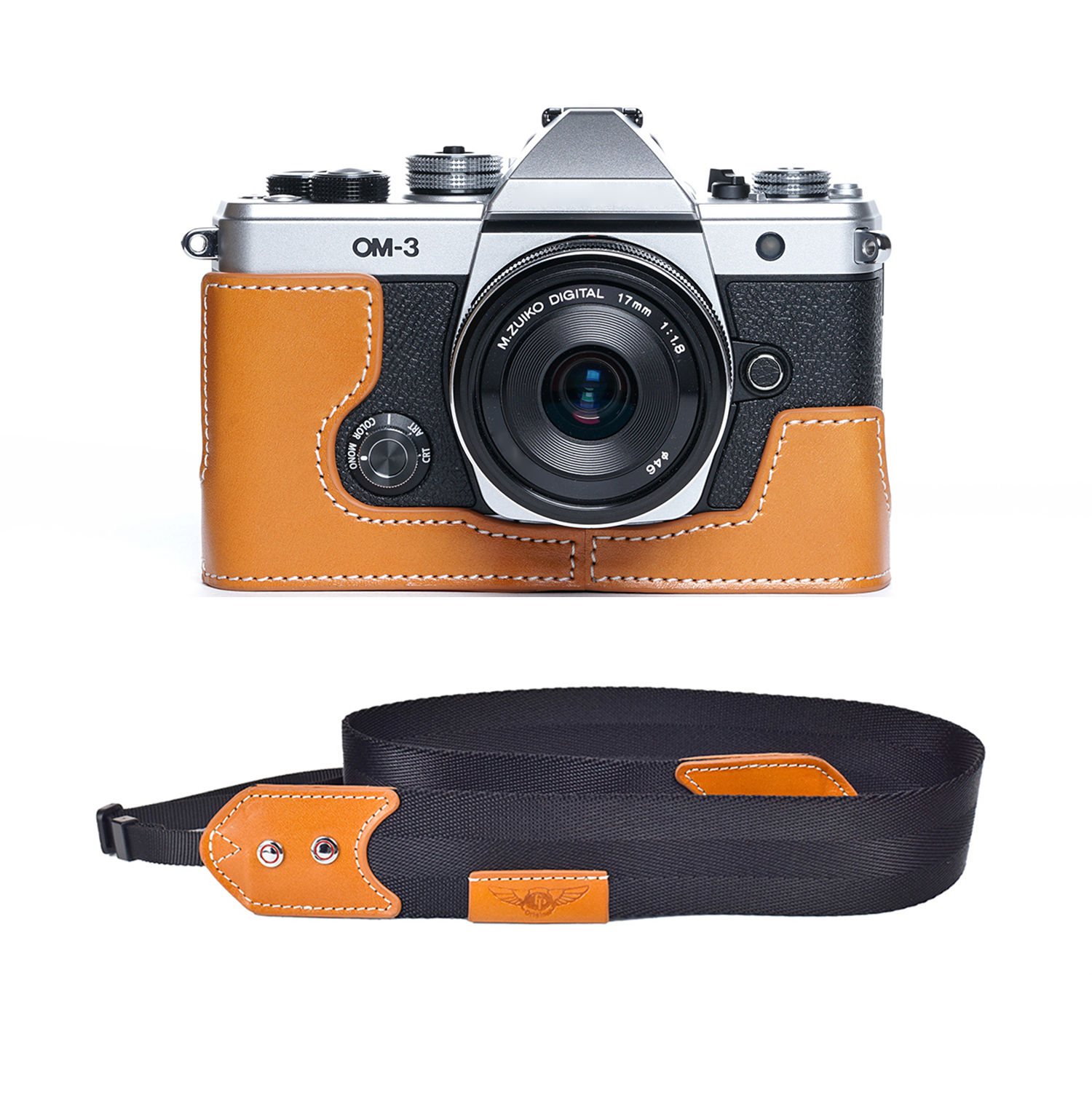 TP Original Olympus OM3 OM-3 専用 ハンドメイド+Rカメラストラップ 本革 ボディケース ハーフカメラケース バッグ カバー 電池交換便利 底面開閉 手作り 専用対応カメラカバー｜イーサン恵