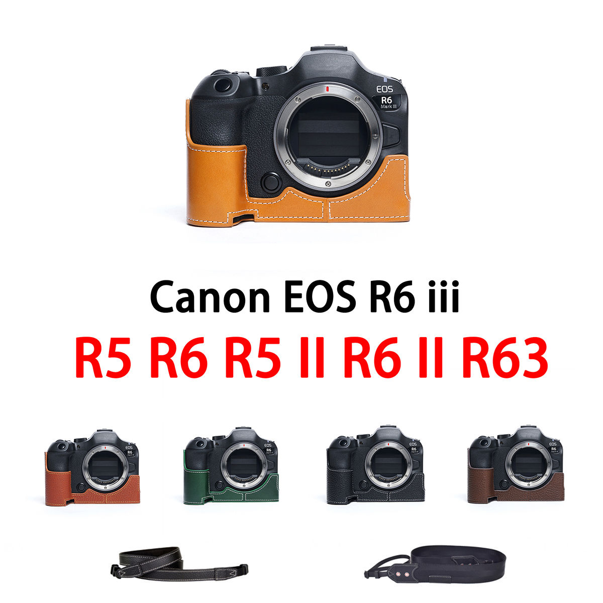 TP Original Canon EOS R6 iii R5 R6 R5 II R6 II R63 カメラ専用 ハンドメイド+15カメラストラップ 本革/+Rカメラストラップ 本革 ボディケース ハーフカメラケース バッグ カバー 電池交換便利 底面開閉 手作り 専用対応カメラカバー|イーサン恵