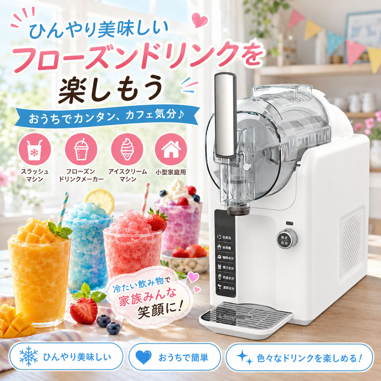 スラッシュ器械 フローズンドリンクメーカー クリーム器械 小型身寄り用 バス発着場用にも 冷やりとした水もの スラッシュ器械 製氷機 全自動小銃洗い濯ぎ、6つのプリセットプログラム、氷、ミルクシェーク、フローズンジュース ミルクティーショップ 高コスパ
