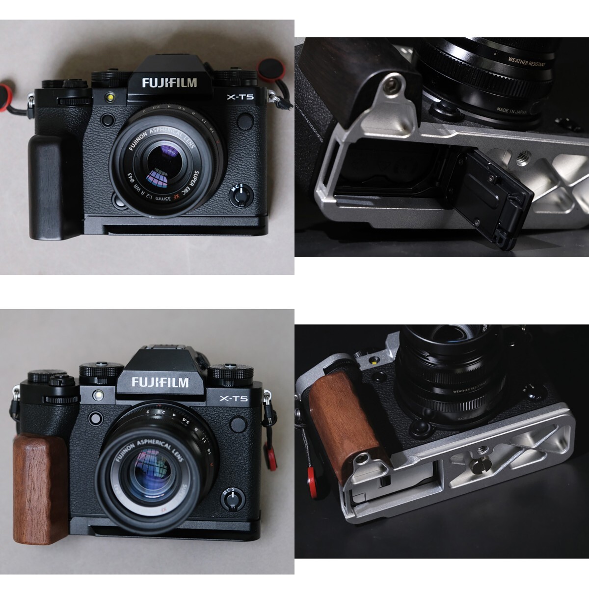FUJIFILM XT-5 富士フイルム XT5 専用 ハンドグリップメタル 檀用木 金属元素軍事基地 上半身容れもの 用のハンドグリップです 取り替えっこ 蓄電池取り替えっこ助けになる 根もと開閉