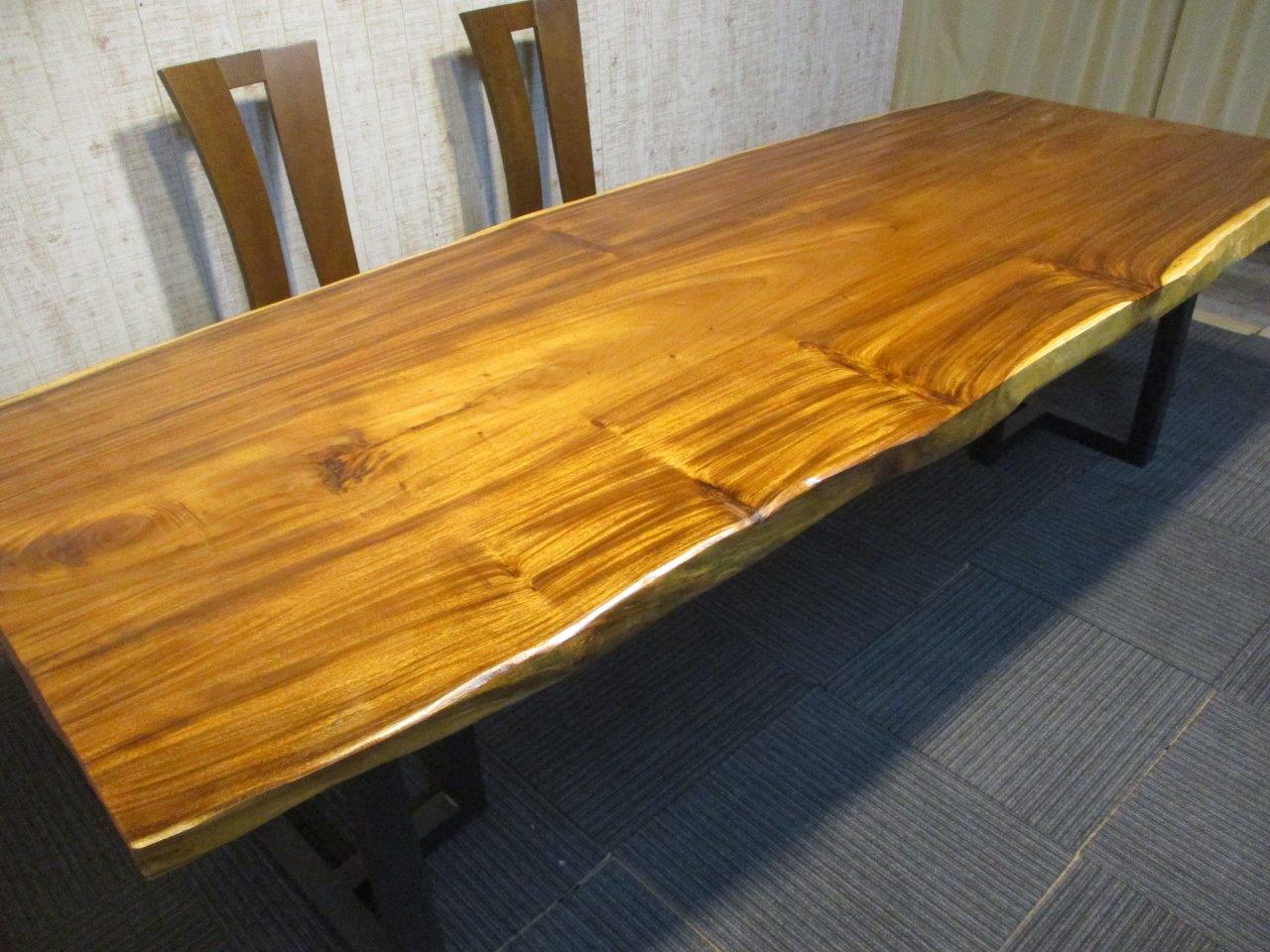 # 1394■ モンキーポッド 長さ244cm 一枚板 ダイニングテーブル ローテーブル 無垢一枚板 テーブル 豪華テーブル ダイニング カウンター 座卓 天板 無垢材 1枚板 インテリア 家具 木製テーブル 【送料無料】