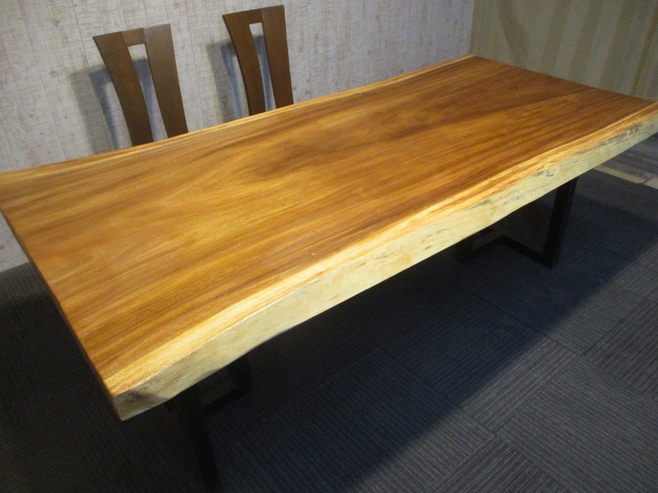 ＃1639■ モンキーポッド 長さ213～214.5cm 一枚板 ダイニングテーブル ローテーブル 無垢一枚板 テーブル 豪華テーブル ダイニング カウンター 座卓 天板 無垢材 1枚板 インテリア 家具 木製テーブル 【送料無料】