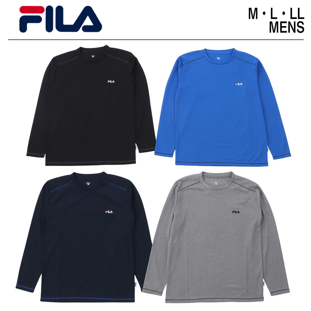 Fila フィラ ロゴ ワッフル長袖tシャツ メンズ スポーツウェア スポーツ ブランド カジュアル ブラック 黒 ネイビー 紺 グレー 青 ブルー 長袖 秋 冬 かわいい かっこいい ストリート トレンド 人気 注目 人気ブランド