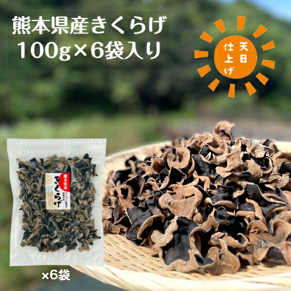 国産 きくらげ 熊本県産 100g×6袋入り 優良品 天日仕上げ 無農薬 乾燥 チャック袋<BR><BR>( キクラゲ 木耳 乾燥きくらげ 乾燥キクラゲ 熊本産 ビタミンD 食物繊維 )