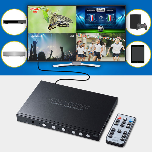 美品 サンワサプライ4入力1出力HDMI画面分割切替器 SW-UHD41MTV-