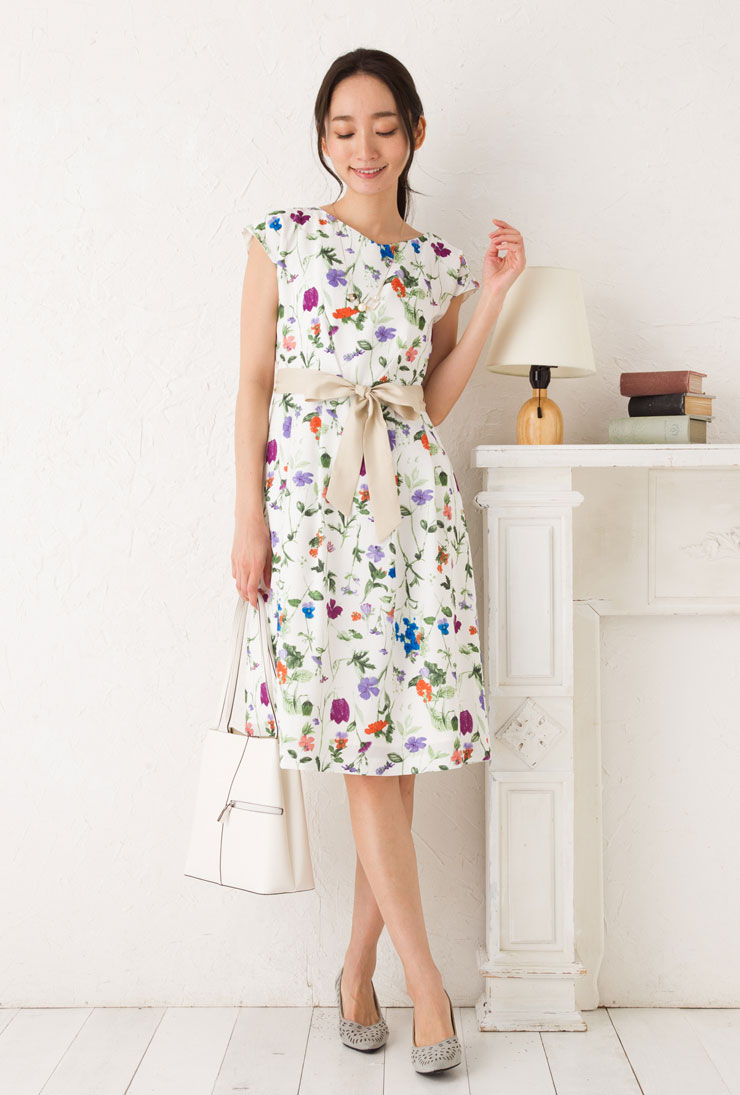 楽天市場 ワンピース レディース 春夏 メール便 送料無料12 Dealポイントバック Sale50 36 42 Ginger6月号掲載 手描き風ボタニカルミディアム丈フラワーワンピース エコ包装 Op オフィス カジュアル ビジネス 母 ママ 春 夏 秋 冬 Hw リオマル