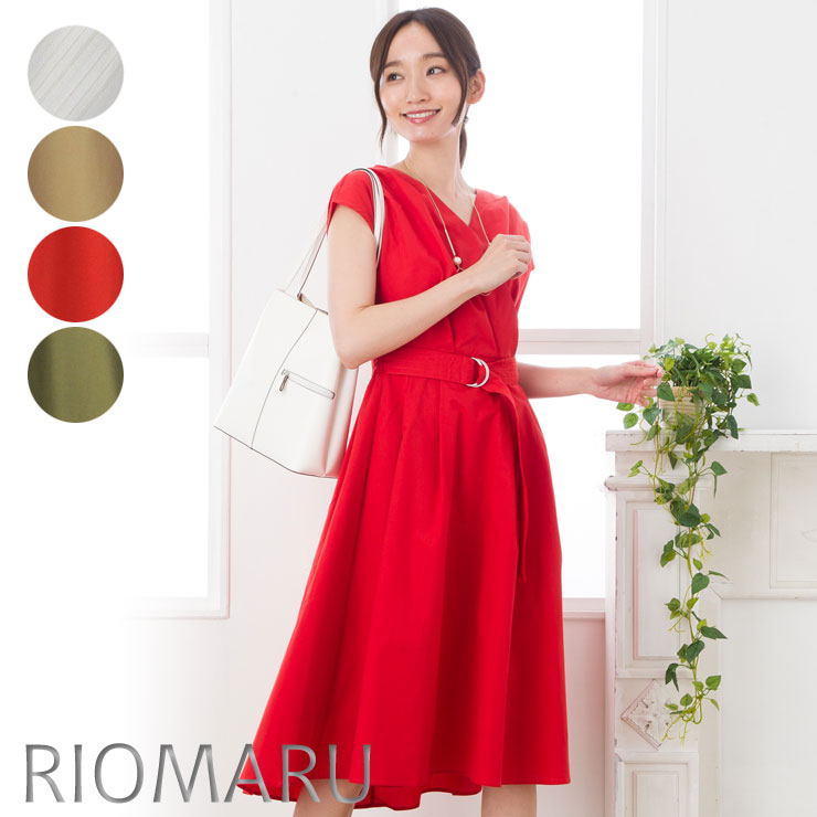 楽天市場 ワンピース レディース 春夏 Sale メール便 送料無料12 S Ll アナウンサー着用 綿混 ブロード フレンチ袖 ミモレ丈 ワンピース 無地 ストライプ ウエスト ゴム リボン付き エコ包装 Op オフィス 母 ママ 春 夏 秋 きれいめ 19ss