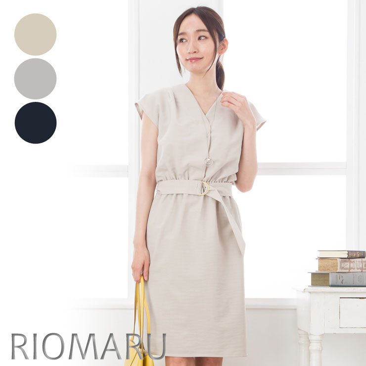 楽天市場 ワンピース レディース アウトレット 撮影用サンプル品 Sale50 7号 9号 メール便 送料無料12 スラブシャンブレーレース使いリボン結びフレンチ袖ワンピース エコ包装 Op オフィス カジュアル ビジネス 母 ママ 春 夏 秋 冬 リオマル