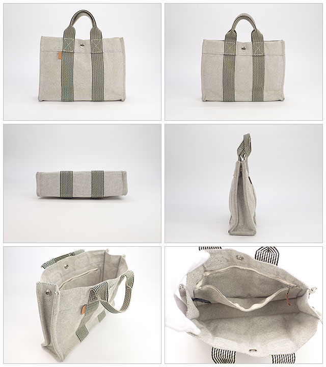 くらしを楽しむアイテム 中古 辛口評価 Bランク Hermes エルメスニューフールトゥトートpm ハンドバッグキャンバスグレー激安価格の