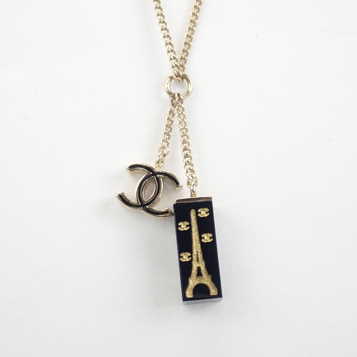 中古 辛口評価 Aランク Chanel シャネル 銀座本店限定 ココマーク エッフェル塔 モチーフ ネックレス ゴールド ブラック Mozago Com
