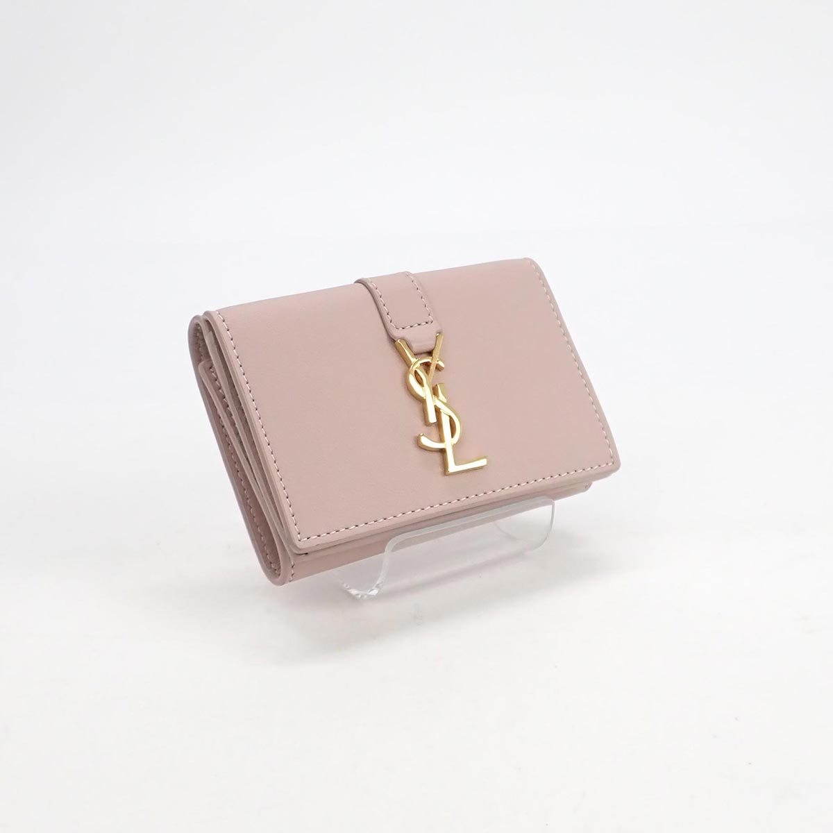 中古 辛口評価 Sランク Saint Laurent Paris サンローラン パリ タイニー ウォレット 三つ折り財布 カーフ 4590 ピンク Mozago Com