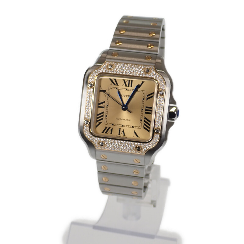 Cartier カルティエ サントス ドゥ カルティエウォッチ MM メンズ 腕時計 W3SA0007 ステンレス K18YG ゴールド文字盤 【ISEYA】