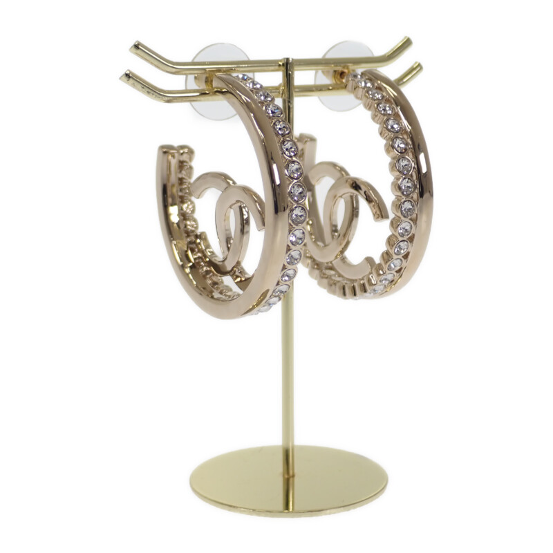 25S♪ゴールドメタル【CHANEL】シャネルフープ ピアス フープ ピアス - メタル & ストラス、ゴールド & クリスタル