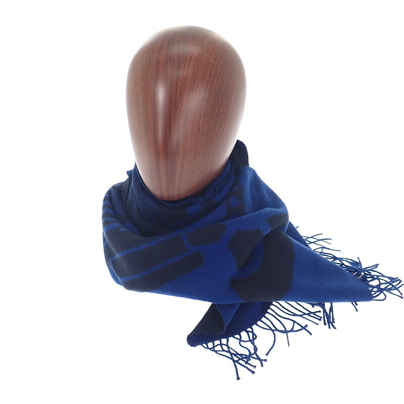 楽天市場】エルメス HERMES ダブルH カシミヤマフラー ブルーシアン