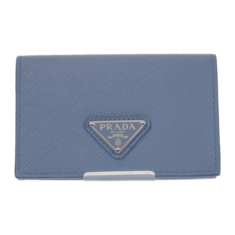 プラダ PRADA サフィアーノトライアングル 1MC110_QHH_F0OZX カードケース サフィアーノ ライトブルー シルバー金具 レディース メンズ【中古】【SAランク】