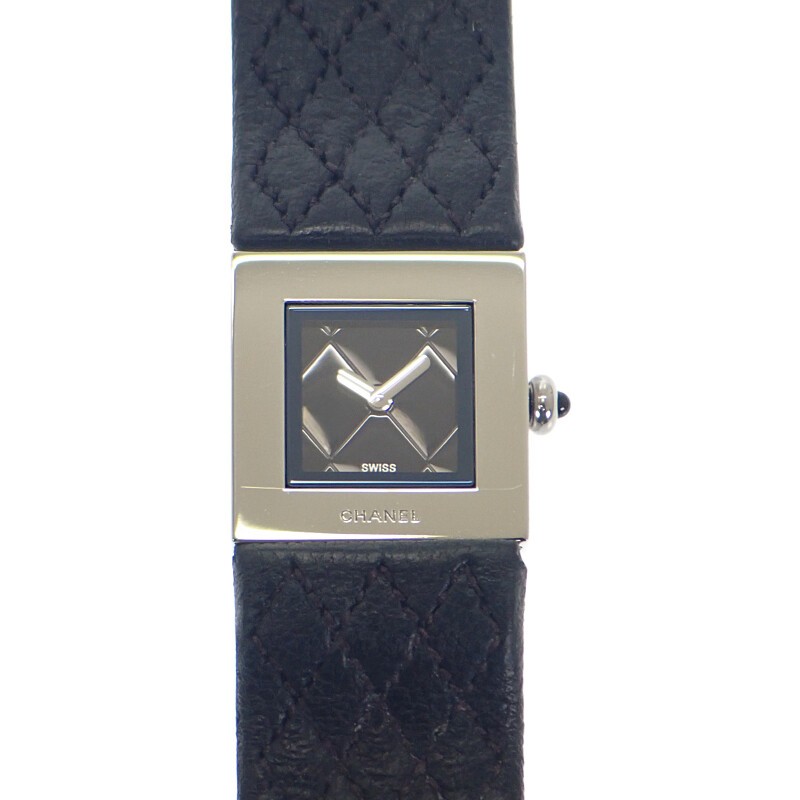 シャネル CHANEL マトラッセ ウォッチ H0116 腕時計 ステンレススチール レザー ブラック シルバー クオーツ ブラック文字盤 Dバックル レディース【中古】【ABランク】
