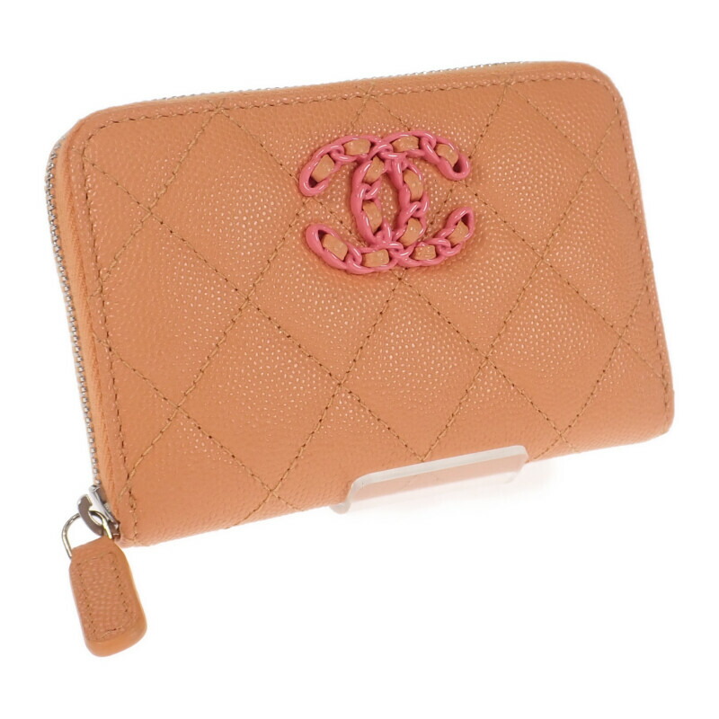 シャネル CHANEL ジップコインパース AP3716_B14928_NS838 二つ折り財布 キャビアスキン カーフ オレンジ ココマーク シルバー金具 ラウンドジップ 小銭入れ コンパクト 財布 レディース【中古】【Aランク】