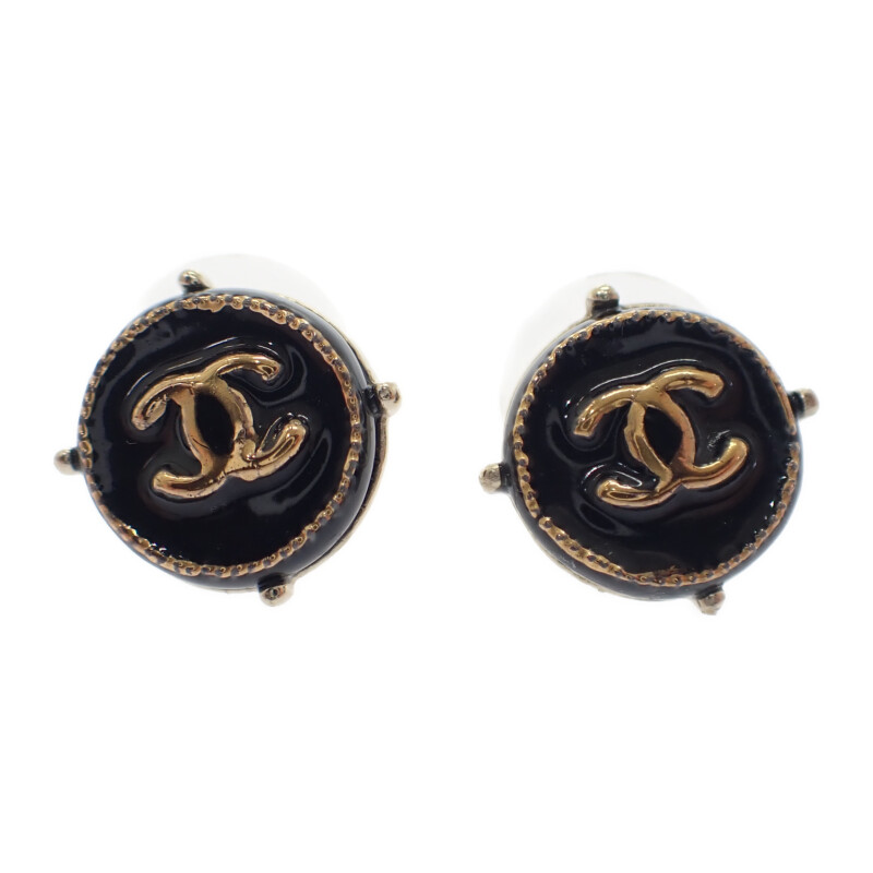 シャネル CHANEL ココマーク ピアス メタル ブラック ゴールド金具 レディース ユニセックス【中古】【ABランク】