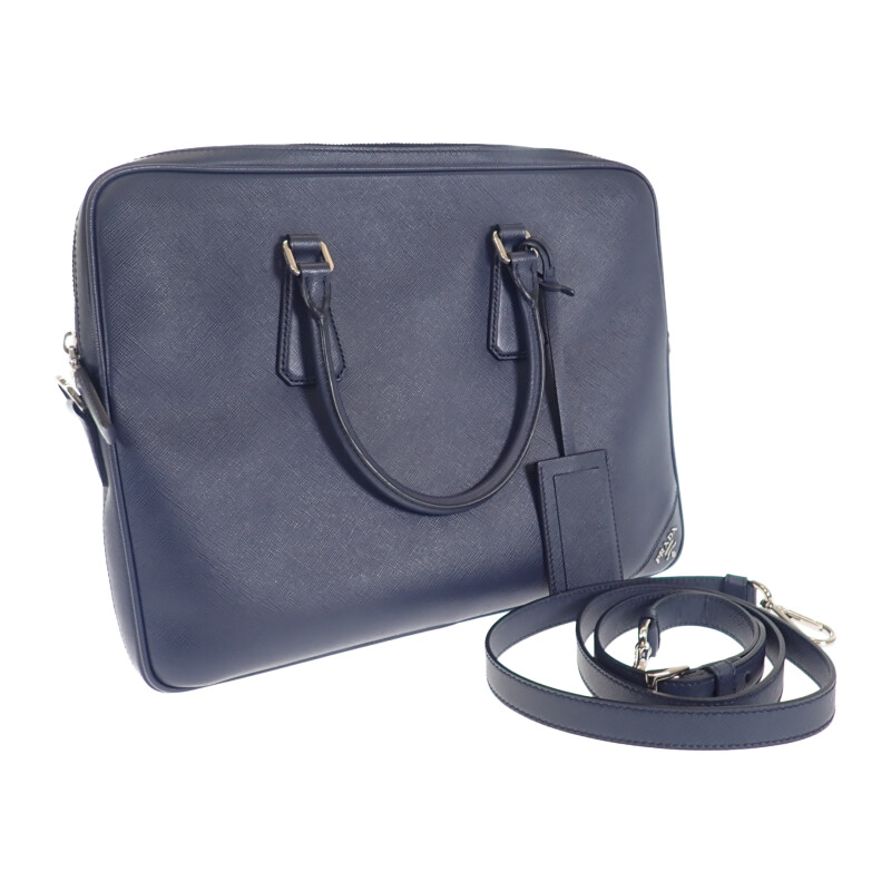 プラダ PRADA ビジネス 2VE3689Z2F0216 ブリーフケース ２WAYバッグ サフィアーノ ネイビー メンズ【中古】【Aランク】
