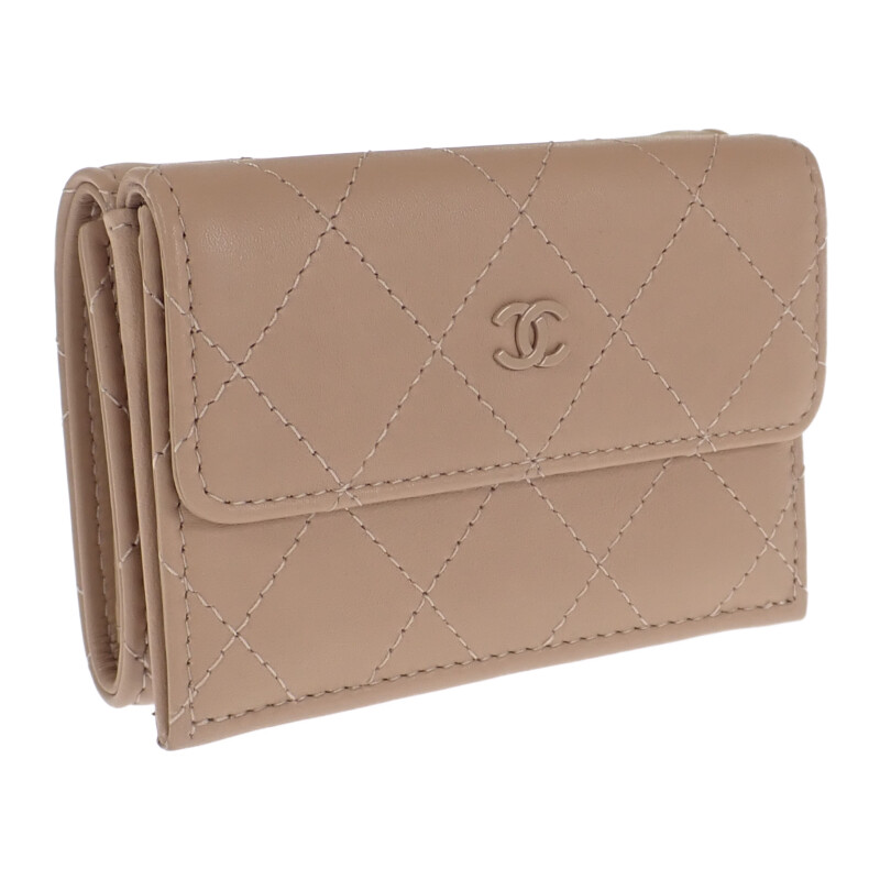 シャネル CHANEL スモールフラップ ウォレット 美品 箱付 AP3882_B16247_NW781 三つ折り財布 カーフ ベージュ レディース【中古】【Aランク】