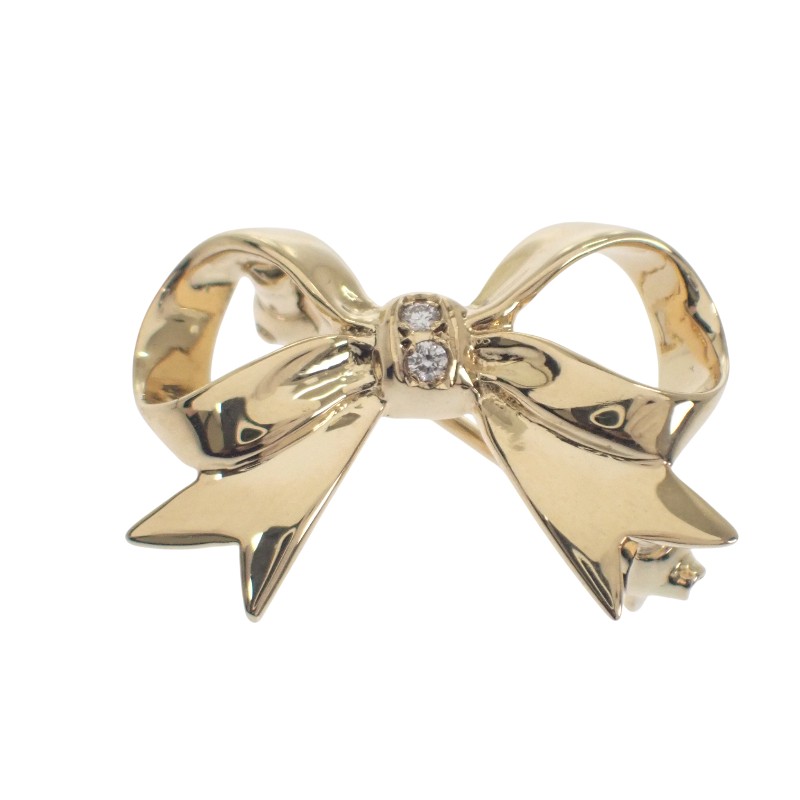ミキモト MIKIMOTO リボン ブローチ K18イエローゴールド 18金 YG ダイヤモンド 0.02ct レディース ジュエリー【中古】【Aランク】 60,500円