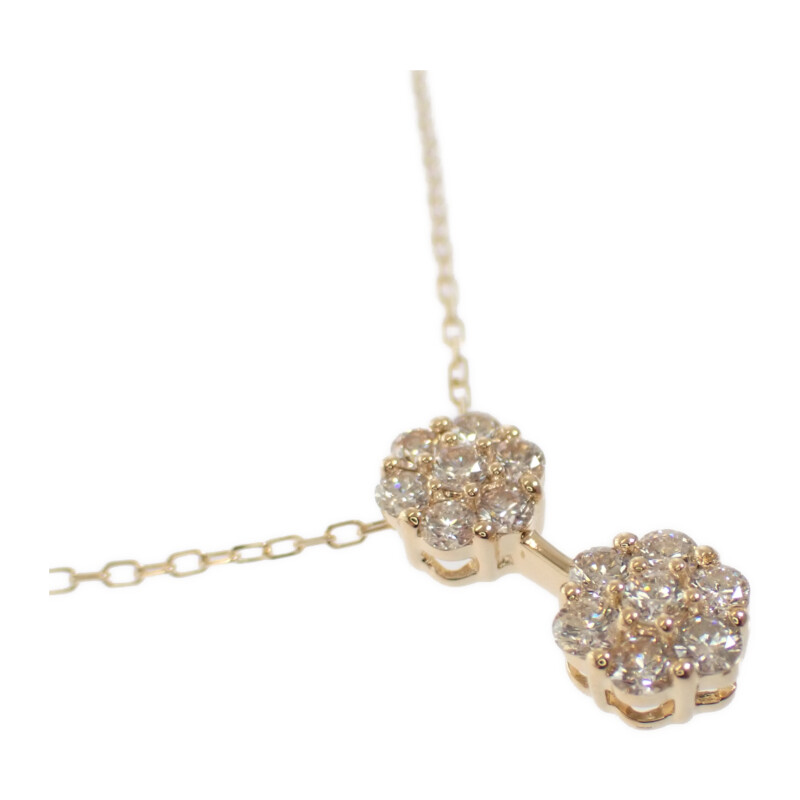 デザインジュエリー ネックレス K18YG 18金 イエローゴールド ダイヤモンド レディース フラワー アクセサリー 【中古】【Aランク】
