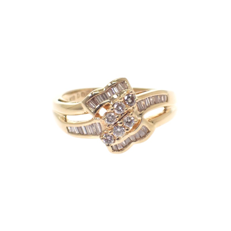 デザインジュエリー 11号 リング 美品 刻印あり K18イエローゴールド 18金 ダイヤモンド0.50ct レディース【中古】【Aランク】