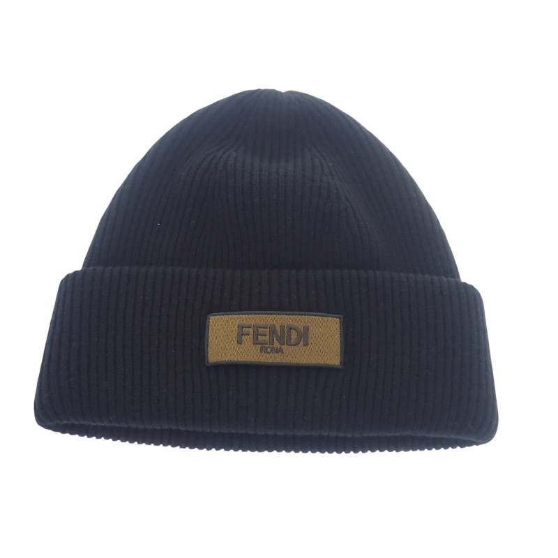フェンディ FENDI ウール ビーニー 保存袋付属 FXQ994AJE6 ニットキャップ ブラック 黒 メンズ レディース【中古】【Aランク】