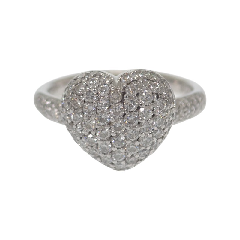 デザインジュエリー ハートパヴェ リング 13号 指輪 18金 K18ホワイトゴールド ダイヤモンド1.00ct 記念日 誕生日 シンプル 資産 コレクション ギフト ジュエリー レディース【中古】【Aランク】｜ISEYA ONLINE 店