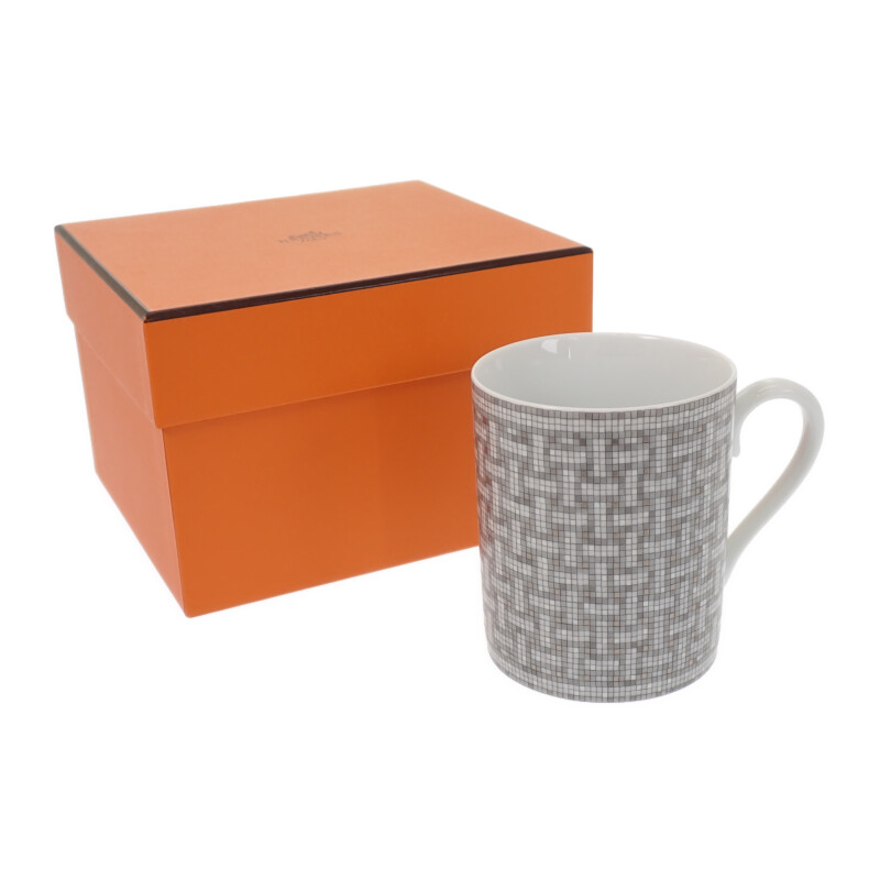 エルメス HERMES モザイク24 未使用品 保存箱付属 食器 洋食器 マグカップ ポーセリン グレー【Sランク】