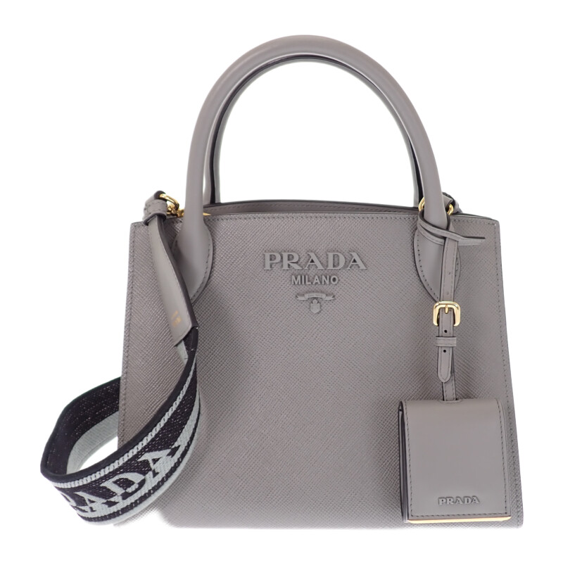 プラダ PRADA モノクロームバッグ 1BA156 ショルダー 2way サフィアーノ グレー ゴールド金具 レディース 上品 通勤【中古】【Aランク】