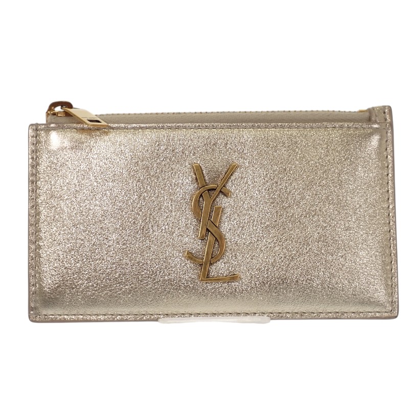 サンローラン SAINT LAURENT ジップト フラグメント カードケース 611558 コインケース コンパクトウォレット シャンパンゴールド ゴールド金具 ミニ財布 キャッシュレス 箱付き レディース【中古】【ABランク】