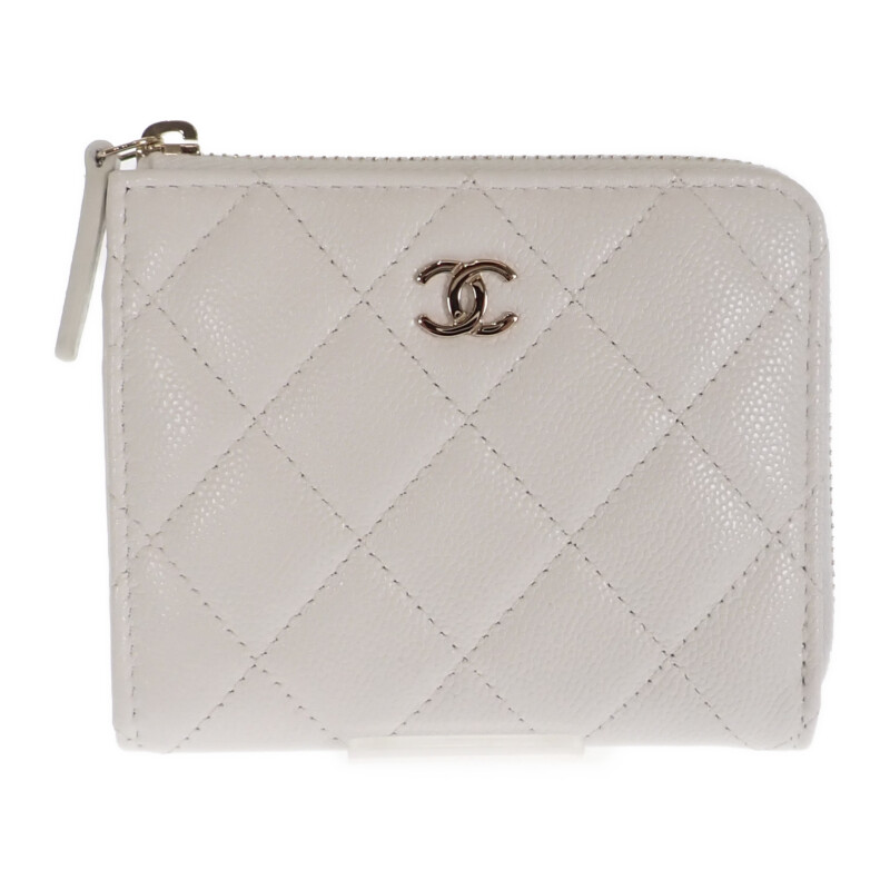 シャネル CHANEL スモールウォレット AP3999 コインケース キャビアスキン ホワイト ゴールド金具 レディース【中古】【Aランク】
