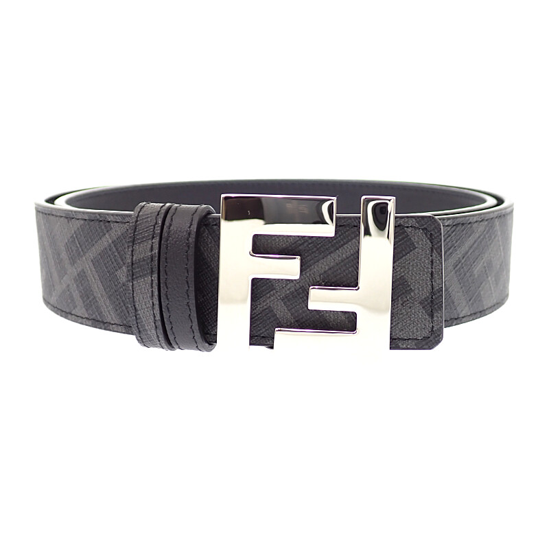 フェンディ FENDI FFスクエアベルト 100cm 7C0424AGR9F0GXN 紳士用 ベルト リバーシブル 黒 レザー ブラック シルバー金具 スーツ小物 ファッション ギフト 美品 メンズ【中古】【Aランク】