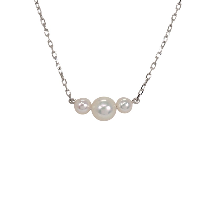 ミキモト MIKIMOTO パール ペンダント 3P ネックレス アコヤ真珠 K18ホワイトゴールド 18金 レディース ジュエリー アクセサリー【中古】【Aランク】