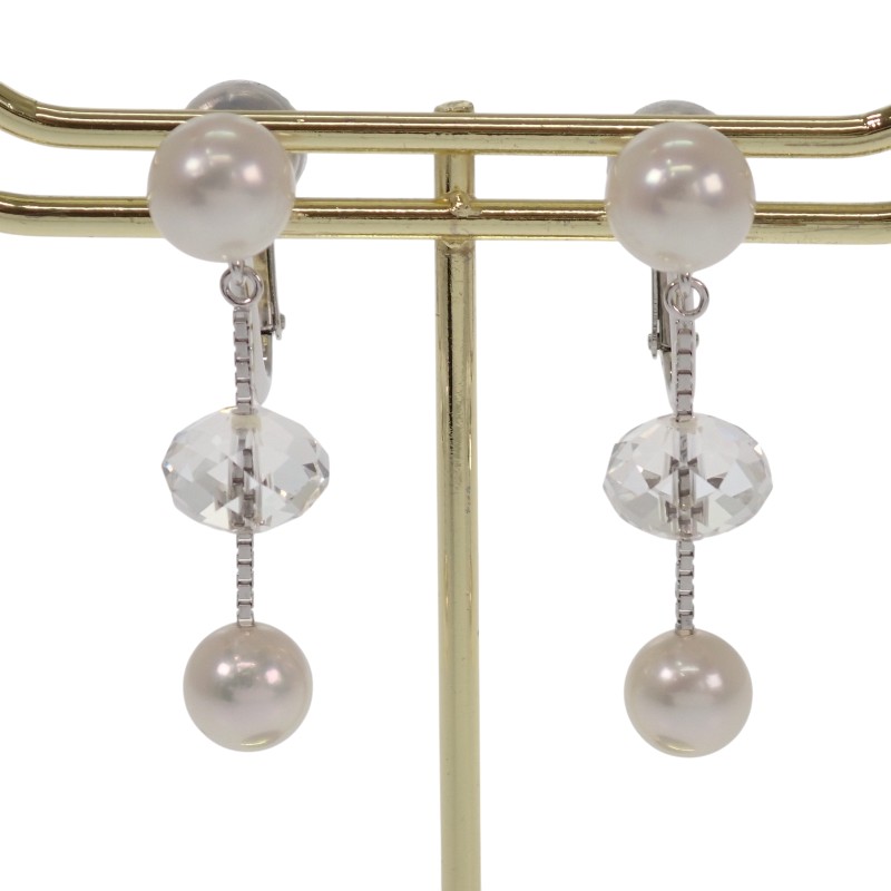 タサキ TASAKI ヴァリエ パール クリスタル イヤリング 18金 K18ホワイトゴールド アコヤ真珠 レディース【中古】【Aランク】