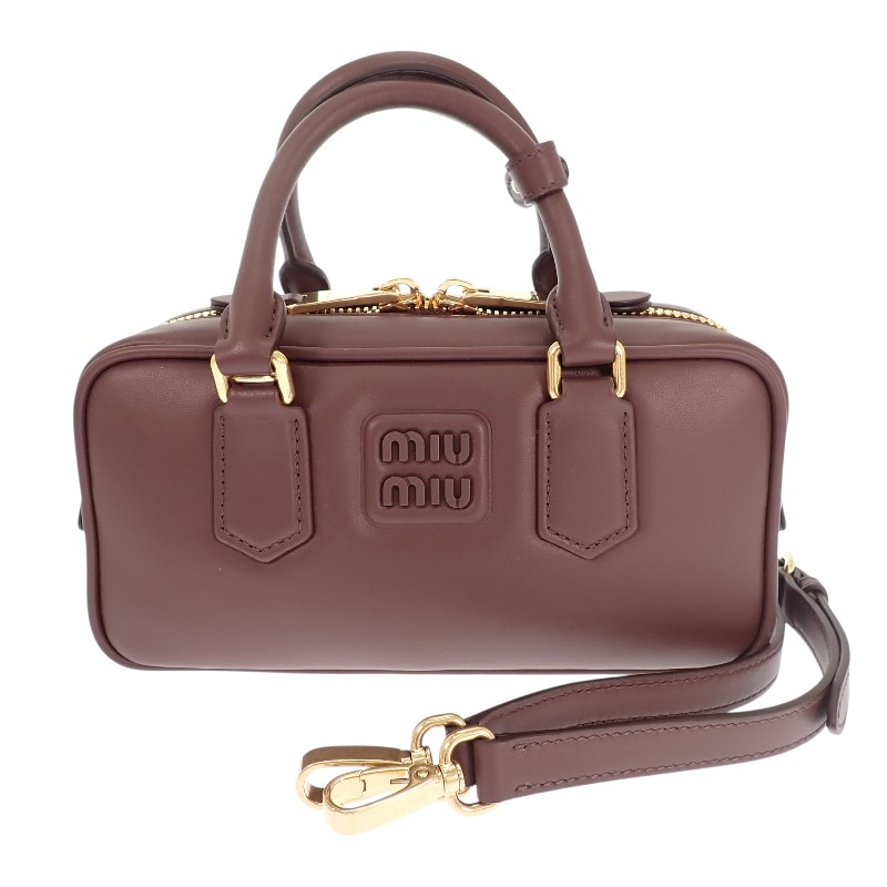 ミュウミュウ MIUMIU アルカディ レザーバッグ レギュラー 5BB142_ACR3_F0NBL_V_OON 2WAYバッグ レザー ブライアウッド ゴールド金具 レディース【中古】【Aランク】