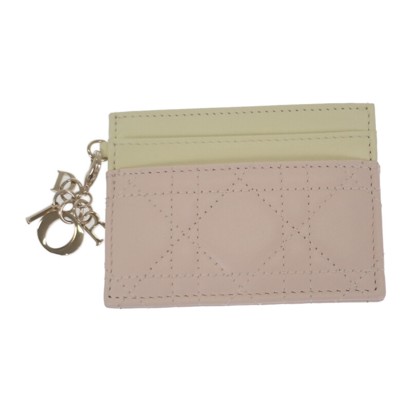 クリスチャンディオール Christian Dior Lady Dior Freesia カードホルダー S0974OBWS カードケース ラムスキン ピンク イエロー ゴールド金具 レディース【中古】【Aランク】