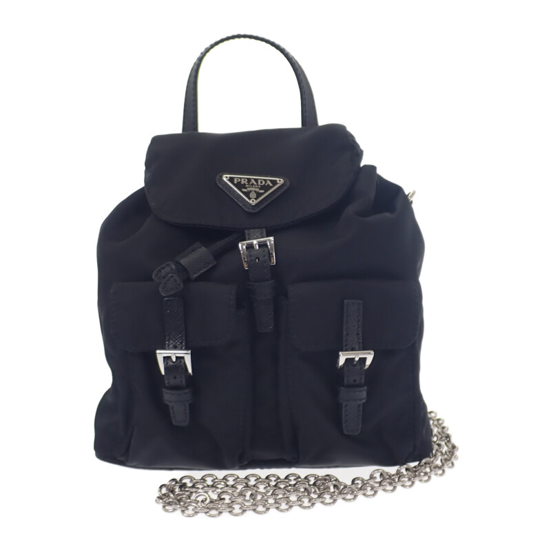 プラダ PRADA ミニバックパック 1BH029 ショルダーバッグ 2WAY リナイロン サフィアーノ ブラック シルバー金具 レディース【中古】【Aランク】｜ISEYA ONLINE 店
