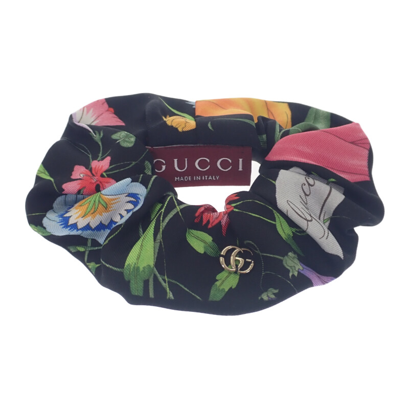グッチ GUCCI プリントツイルシュシュ 831629_3G001_1060 ヘアアクセサリー シルク ブラック 黒 レディース フローラ 花柄【中古】【SAランク】|ISEYA ONLINE 店