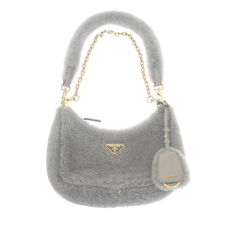 プラダ PRADA Re-Edition シアリング ミニ 1BC204 2EC9 F0591 ショルダーバッグ ３WAYバッグ ファー グレー ゴールド金具 レディース【中古】【ABランク】｜ISEYA ONLINE 店