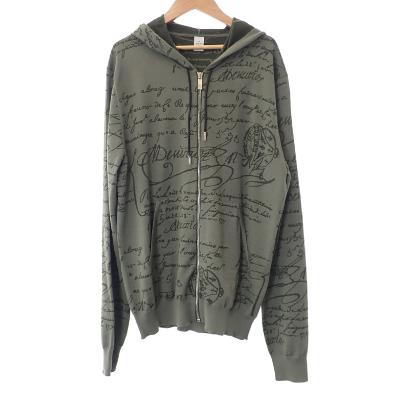 ベルルッティ Berluti スクリット ジップアップ サイズL パーカー ウール レザー カーキ メンズ【中古】【Aランク】|ISEYA ONLINE 店