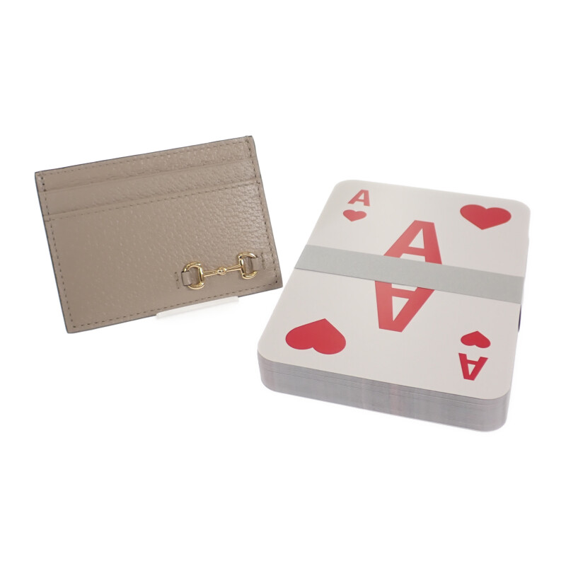 グッチ GUCCI ホースビット付きカードケース&トランプセット 700469 雑貨 カーフ ベージュ ゴールド金具 メンズ レディース【中古】【Aランク】｜ISEYA ONLINE 店