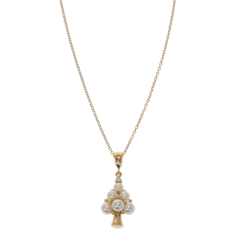 ミキモト MIKIMOTO ツリー ペンダント ネックレス あこや真珠 K18イエローゴールド 18金 レディース 冬 クリスマス 【中古】【Aランク】|ISEYA ONLINE 店