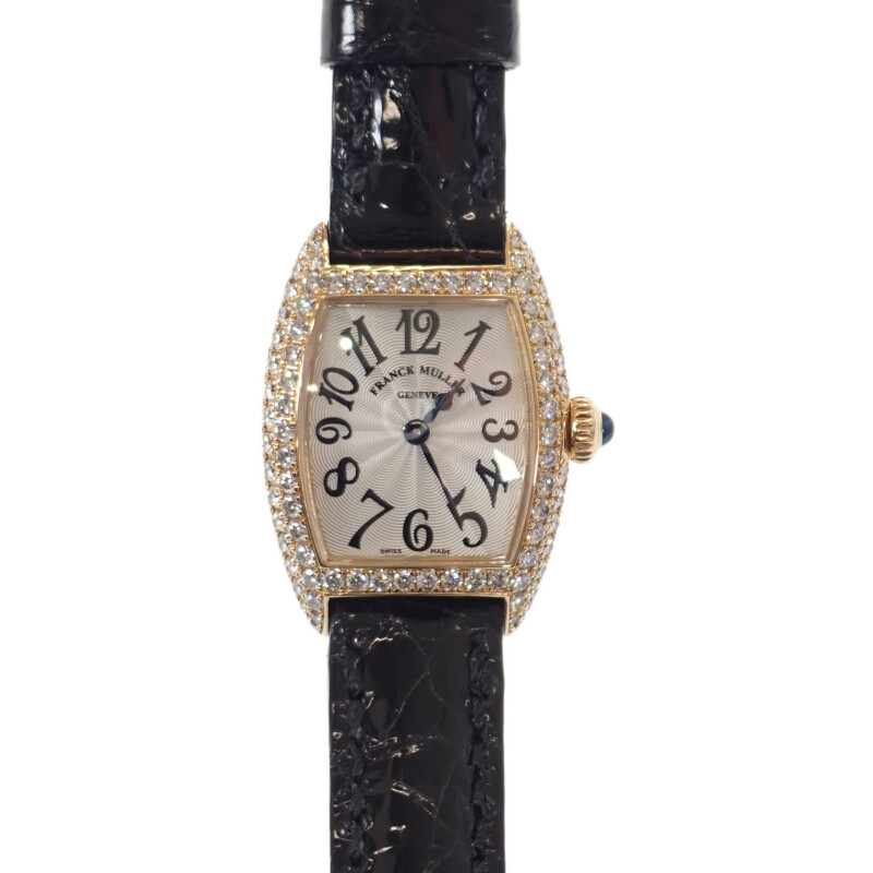 フランクミュラー FRANCK MULLER トノウカーベックスプティ 2500QZD4N 腕時計 K18YG イエローゴールド ダイヤモンド クオーツ シルバー文字盤 ブラックレザー レディース ギフト【中古】【ABランク】｜ISEYA ONLINE 店