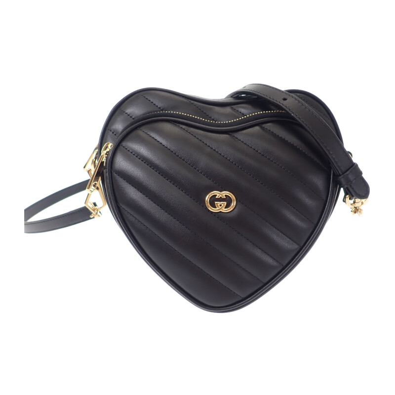 グッチ GUCCI インターロッキングG ハート 751628 ショルダーバッグ カーフ ブラック ゴールド金具 レディース ギフト おしゃれ かわいい【中古】【Aランク】|ISEYA ONLINE 店
